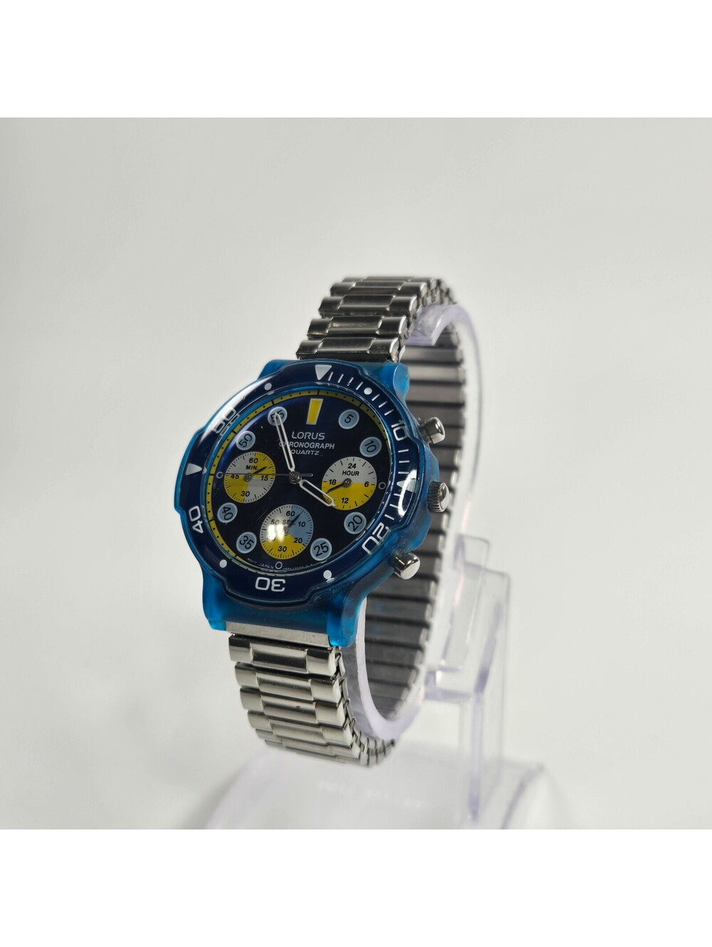 Vintage Lorus V654-8020 Chronograph Quartz 38mm Watch Blue Resin Japan 1990s